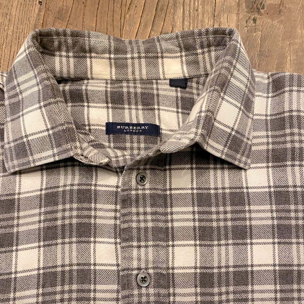 Burberry London Gray Plaid Flannel
